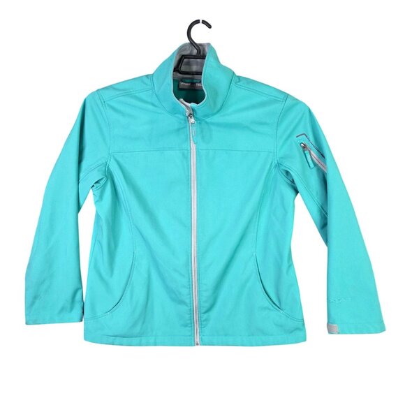 Womens Free Tech Teal Blue Full Zip Jacket 100% Polyester Mock Neck Size XL - Picture 1 of 8